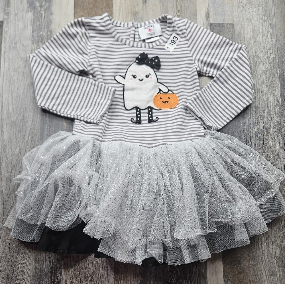 HALLOWEEN Girls 5 Dress Ghost with Tulle Skirt Black White